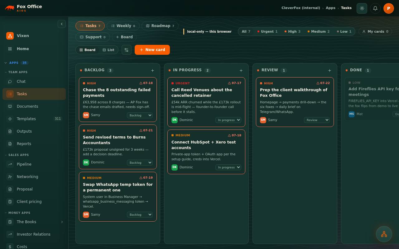 The Tasks app in Fox Office.