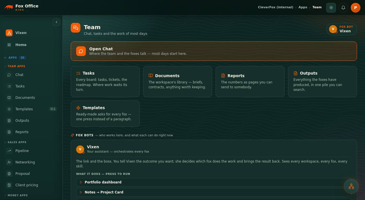 The agent roster in Fox Office, showing each agent, its job and whether it is enabled.